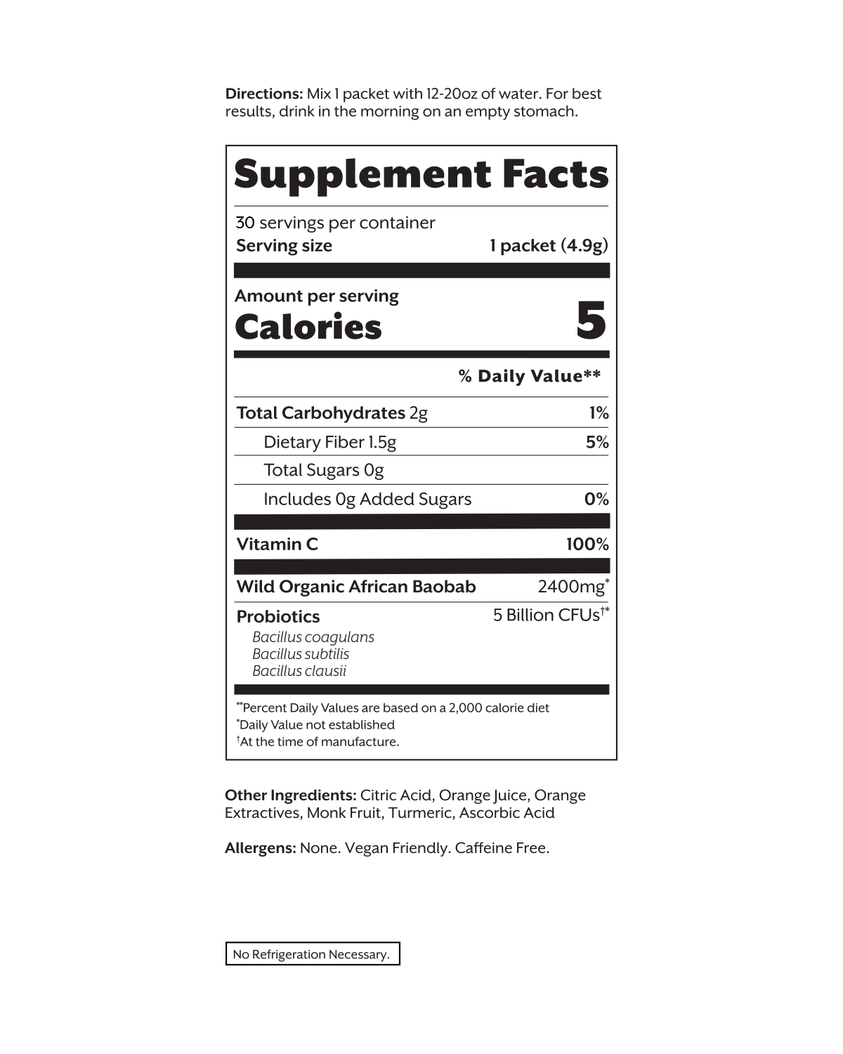 Debloat: Prebiotic + Probiotic: Florida Orange / 30 Single Sticks